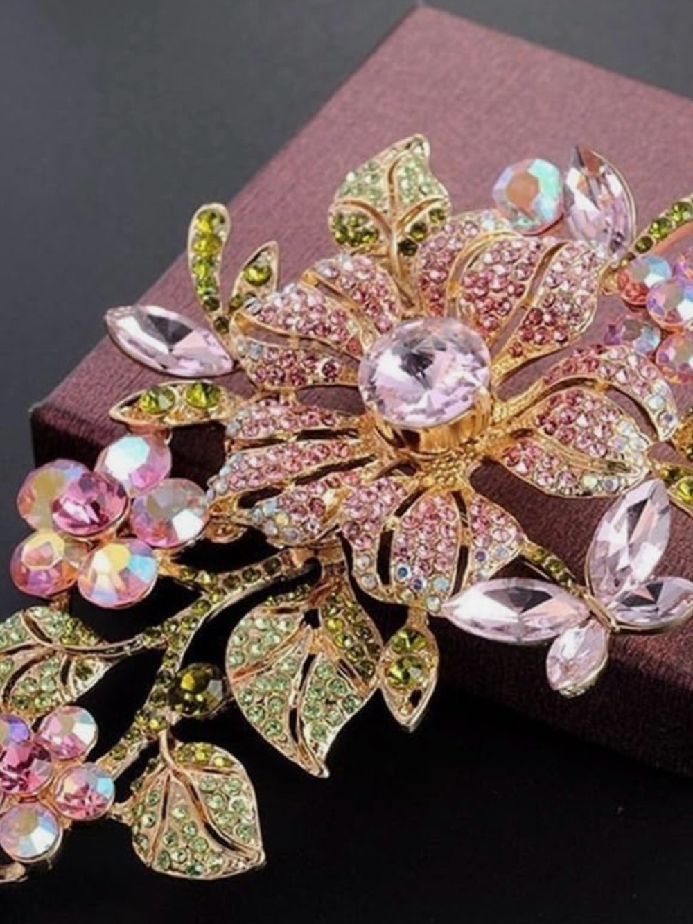 Gold-Tone Pink Crystal Floral Brooch - Women Jewelry - Picture 5 of 5